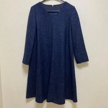 untitled 울 실크 혼방 네이비 V넥 A라인 원피스