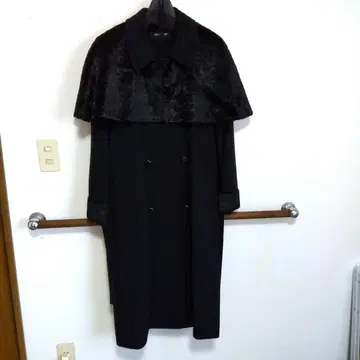 캐시미어 롱 코트 케이프, 벨트 포함 블랙