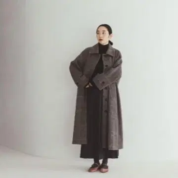 북유럽 생활 잡화점 가볍게 흔들리는 울 롱 코트 글렌체크 M