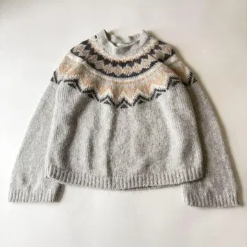 새상품급 BEIGE 알파카 샤기 페어아일 패턴 니트 복슬복슬 XL 울