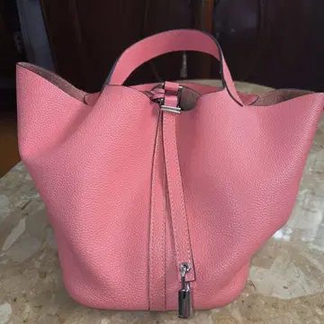 핑크 가죽 버킷 토트백