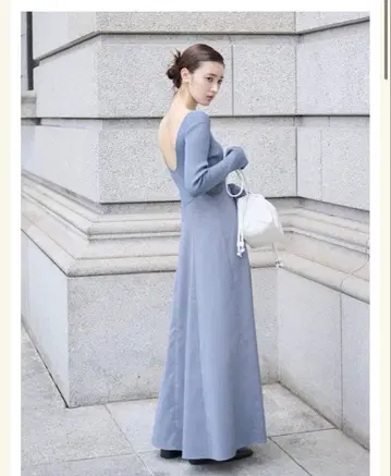 FRAY I.D 플레어 스커트 콤비 니트 원피스