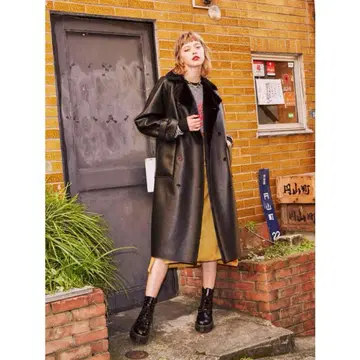 쥬에티 퍼 리버서블 가죽 롱 코트 자켓 무스탕