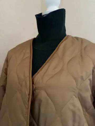 브라운 퀼팅 자켓 노카라 리버서블