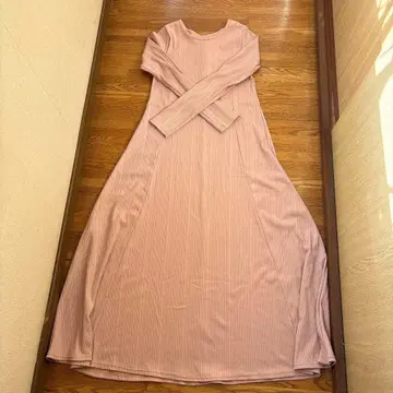 리브 편직 긴팔 A라인 원피스