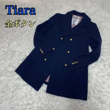 새상품급 티아라 피 코트 골드 버튼 네이비 실크 캐시미어 혼방