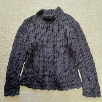 [ 미사용품 ] 핸드메이드 모헤어 스탠드 카라 시스루 니트