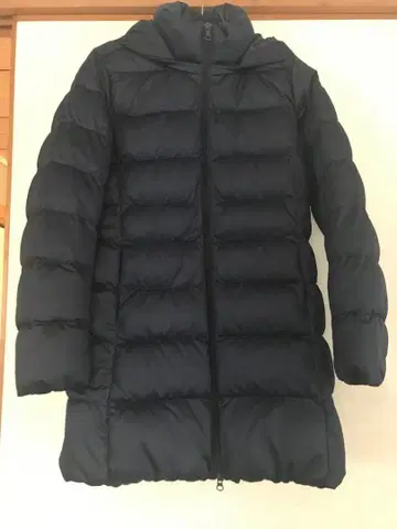 UNIQLO 네이비 후드 부착 다운 자켓 롱 기장