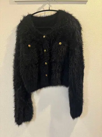 Lottere 블랙 퍼 가디건 M