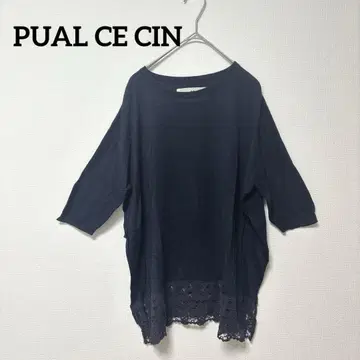 PUAL CE CIN 레이스 절개 돌먼 슬리브 니트탑