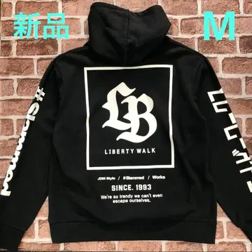 LIBERTY WALK 상의 후드티 블랙 프린트 로고 포켓
