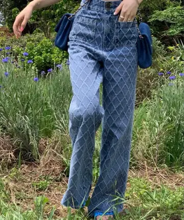 seooocookie 한국 데님 하이웨스트 체크 청바지