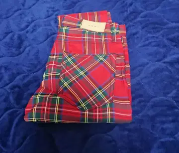 레드 체크 무늬 캐주얼 팬츠