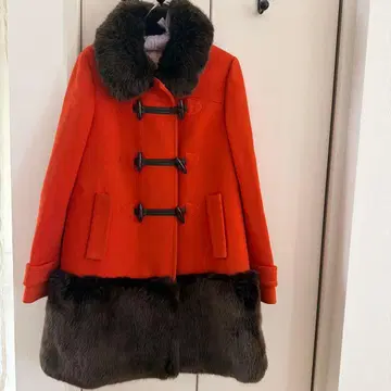 케이트 스페이드 오렌지 에코 퍼 후드 더플 코트