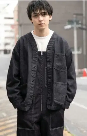 RAGEBLUE 노카라 데님 커버올 인디고 L 옷깃 없는 G