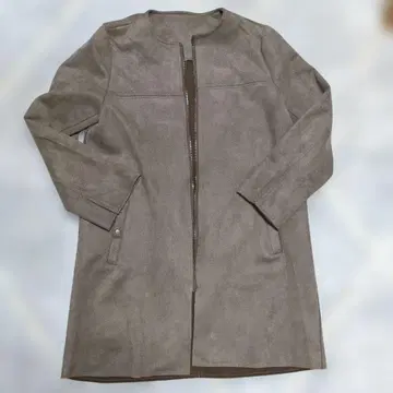 페이크 스웨이드 코트 브라운 노카라 코트 M 사이즈