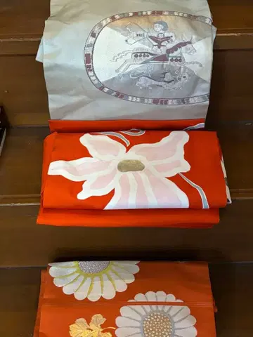 나고야 오비 꽃무늬 오렌지 리메이크용