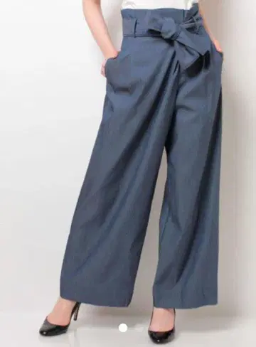 ROPE' mademoiselle 리본 포함 다크 블루 와이드 팬츠