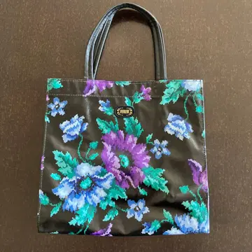 FEILER 핸드백 에코백 블랙 x 퍼플 꽃무늬