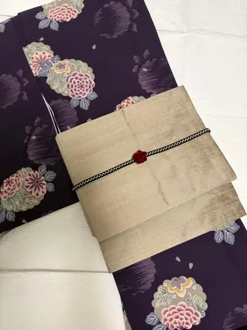 마메치요 모던 나고야 오비 실크 샨탄 베이지