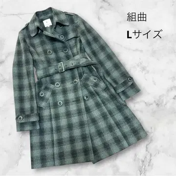[ 새상품급 ] 쿠미쿄쿠 그레이 체크 울 소재 코트 L 사이즈