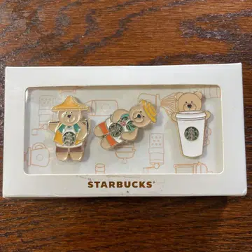 초 레어 STARBUCKS 테디베어 핀 배지 세트 3개 미개봉