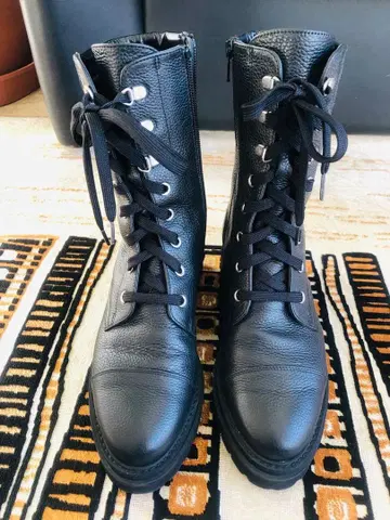 블랙 가죽 밀리터리 부츠