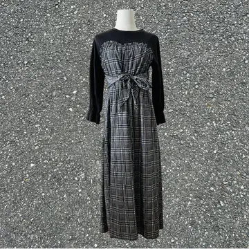 원피스 깅엄 체크 리본 끈 조절 가능