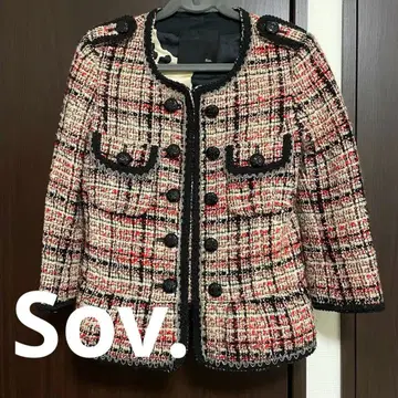 Sov. 트위드 노카라 자켓 빨검 체크 36