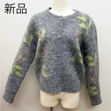 reve blue 니트 가디건 그레이 꽃무늬