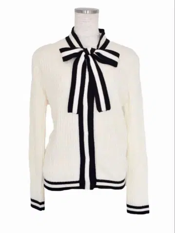 OBLI 리본 포함 가디건 아이보리 블랙