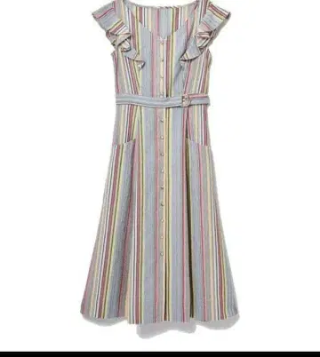 스트라이프 프릴 슬리브리스 원피스 레이디 아젤 퍼플