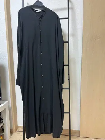 워셔블 레이온 크루넥 셔츠 원피스 [블랙]