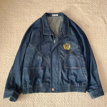 00s vintage TESORO 데님 자켓 자수 로고 블루종