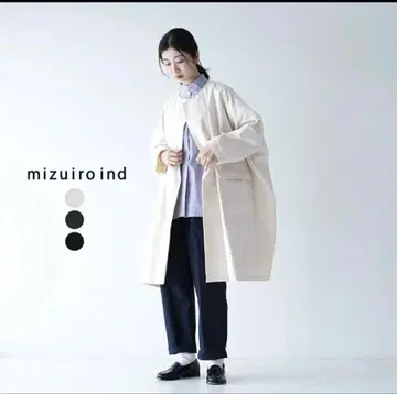거의 미사용 mizuiro ind 크루넥 와이드 코트 아이보리