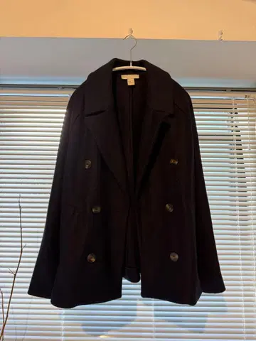 H&M 울 혼방 더블 브레스트 코트 네이비 32