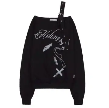 Fancy Club 오프숄더 블랙 맨투맨 트레이닝복