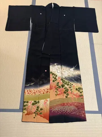 블랙 기모노, 꽃무늬, 기모노, 오츠몬, 낙관 있음