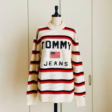 TOMMY JEANS 스트라이프 니트 스웨터 트리콜로르 컬러 타미힐피거