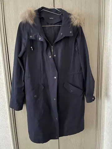 StyleNote 네이비 후드 부착 퍼 모즈 코트 다운 라이너 포함