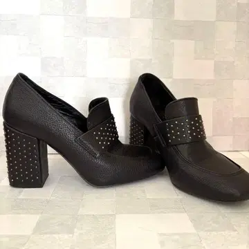 LORENZO MARA 블랙 스터드 로퍼 스터드 23cm