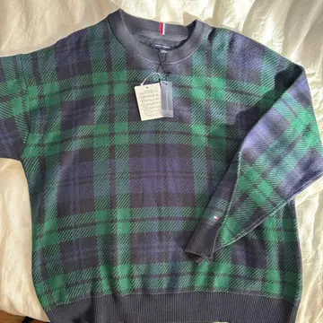 TOMMY HILFIGER 면 소재 스웨터 XL 체크 귀여운