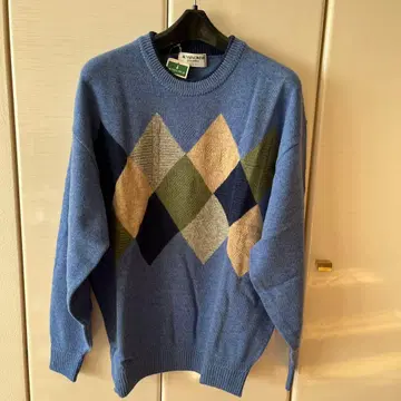 새상품 MUNSINGWEAR 다이아몬드 패턴 블루 니트 스웨터