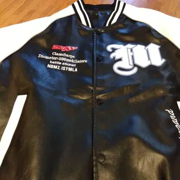 가죽 바시티 자켓 블랙/화이트