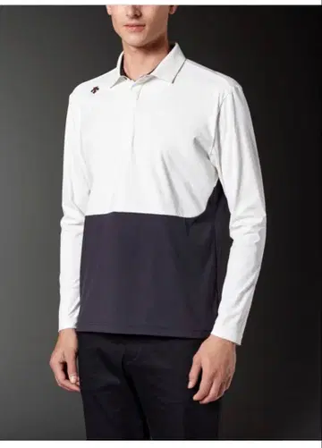 긴팔 피케 셔츠 화이트/네이비 사이즈 O