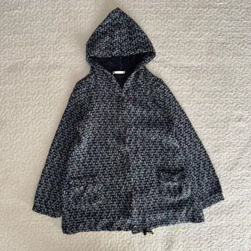 MENU-010 니트 코트 후드 부착 네이비 믹스 편직 여성용