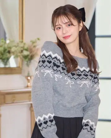 안미르 라메 노르딕 무늬 니트 그레이