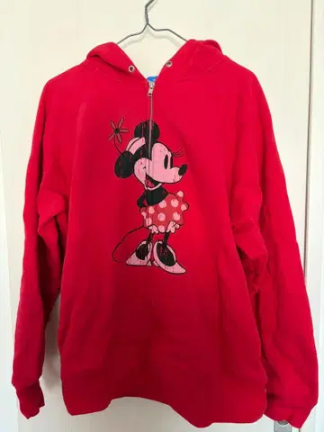 미니 마우스 프린트 빨간색 후드티
