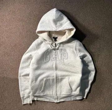 GAP 여성용 보아 안감 실버 로고 지퍼 후드티 라이트 그레이
