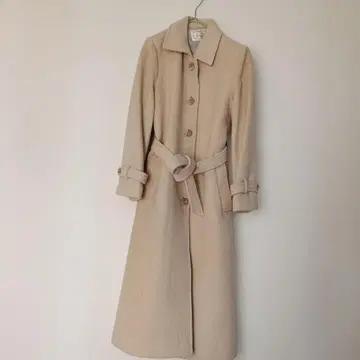 베이지 울 혼방 롱 코트 허리 벨트 포함